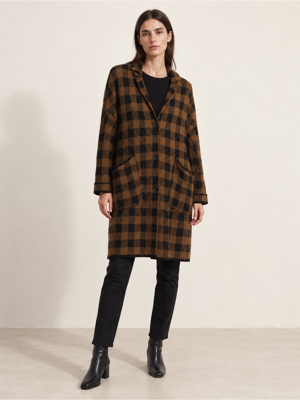 Dex Womens XL Brown Plaid Long Cardigan Sweater Coat Cozy Dark Academia Office
